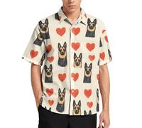 Camicia da uomo casual elegante - Pastore Tedesco Cuore Stampa Estate Uomo Button Down Camicia a maniche corte con tasca, multicolore, L