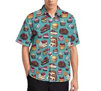 Camicia da uomo casual elegante - Pomeriggio Tea Cake Stampa Estate Uomo Button Down Camicia a maniche corte con tasca, multicolore, XXL