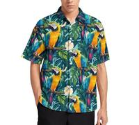 Camicia da uomo casual elegante - stampa tropicale pappagallo estate camicia da uomo a maniche corte abbottonatura con tasca, multicolore, XXL