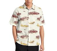 Camicia da uomo casual elegante - Vintage Airplane Car Print Summer Mens Button Down Camicia a maniche corte con tasca, Multicolore, XX-Large
