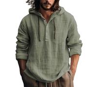 Camicia da uomo casual Fashion Spring and Autumn Long Sleeved Solid Color Cotton Linen Camicia da uomo per il tempo libero a maniche corte, verde, XXL