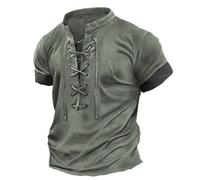 Camicia da uomo casual Henley leggera retrò con lacci camicia vestibilità regolare tinta unita casual a maniche corte vestibilità classica estiva traspirante comoda camicia top da uomo camicie con
