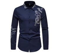 Camicia da Uomo Casual Slim con Tatuaggio del Drago a Maniche Lunghe abbottonata Camicia Slim Fit Camicia con Collo con Risvolto Stampato Camicia con Bottoni Stampata Camicia Elegante alla Moda