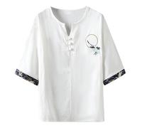 Camicia da uomo cinese camicia ricamata in lino per il tempo libero camicia cinese Top tradizionale cinese Tangzhuang abbigliamento estate arti marziali Kung Fu Tai Chi abbigliamento da allenamento
