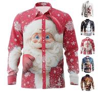 Camicia da uomo con Babbo Natale e pupazzo di neve, camicie divertenti per festival, con bottoni, a maniche lunghe, per feste, brutte vestibilità regolare, top hawaiano, vestibilità aderente, maniche