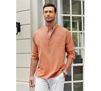 Camicia da uomo con bottoni, casual, a maniche lunghe, in lino, per l'estate, la spiaggia, le vacanze alle Hawaii