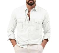 Camicia da uomo con bottoni casual, camicie cargo da uomo a maniche lunghe stile cargo militare camicie tattiche per uomo tinta unita formale all'aperto escursionismo overshirts vestibilità regolare