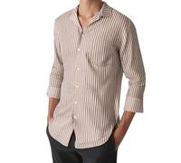 Camicia da uomo con bottoni, classica, a maniche lunghe, con colletto, casual, da lavoro, allenamento, a righe, per uomo, Marrone, 3XL
