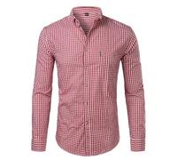Camicia da uomo con bottoni scozzesi a maniche lunghe Slim Fit Camicie da abito casual a quadretti Chemise a quadretti, Rosso, Asian Size XXL
