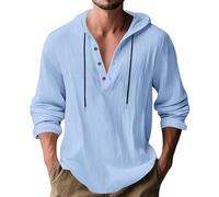Camicia da Uomo con Cappuccio in Misto Lino Camicia Casual Henley a Maniche Lunghe Top Leggero e Ampio con Cappuccio, Ideale per la Spiaggia e per Tutti i Giorni