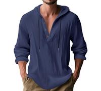 Camicia da Uomo con Cappuccio in Misto Lino Camicia Casual Henley a Maniche Lunghe Top Leggero e Ampio con Cappuccio, Ideale per la Spiaggia e per Tutti i Giorni