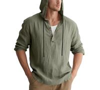 Camicia da Uomo con Cappuccio in Misto Lino Camicia Casual Henley a Maniche Lunghe Top Leggero e Ampio con Cappuccio, Ideale per la Spiaggia e per Tutti i Giorni