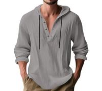 Camicia da Uomo con Cappuccio in Misto Lino Camicia Casual Henley a Maniche Lunghe Top Leggero e Ampio con Cappuccio, Ideale per la Spiaggia e per Tutti i Giorni