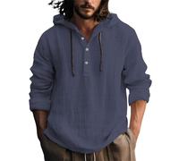 Camicia da uomo con cappuccio moda camicia da uomo a maniche lunghe tinta unita top cotone top sportivo confortevole top vestibilità oversize casual abbigliamento elasticizzato, navy, M