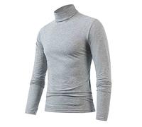 Camicia da uomo con colletto a semi-cravatta, a maniche lunghe, aderente, con collo alto, pullover, casual, sportiva, per il fitness, sottogiacca per muscoli, Grigio, XXL