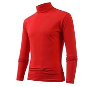 Camicia da uomo con colletto a semi-cravatta, a maniche lunghe, aderente, con collo alto, pullover, casual, per sport e allenamento, sottocamicia muscolare, Rosso, XL