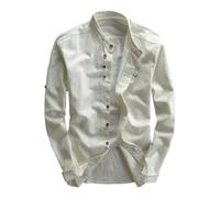 Camicia da uomo con colletto alla coreana, a maniche lunghe, casual, con colletto alla coreana, asimmetrica, con bottoni, per lavoro, bianco, 6XL