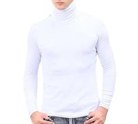 Camicia da uomo con collo alto a compressione, maglietta a maniche lunghe tinta unita, camicia casual basica con scollo a collo alto, sottocamicia, bianco, 6XL