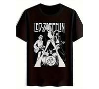 Camicia da uomo con grafica - Camicia estiva casual nera con iconiche opere d'arte di band. Morbida camicia girocollo in poliestere per fan di musica rock. Maglie di band rock. L,M,S,XL,XXL,XXXLCotone