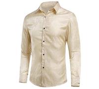 Camicia da Uomo con Motivo Cachemire in Seta Jacquard per Abito da Uomo a Maniche Lunghe con Bottoni e Colletto Beige L