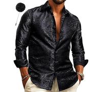 Camicia da uomo con motivo cachemire, vestibilità stretta, per il tempo libero, per il lavoro, a maniche lunghe, per il lavoro, per il matrimonio, per il tempo libero, per le feste, per il lavoro, P