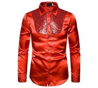 Camicia da uomo con paillette, lucida, metallizzata, per feste, discoteca, per uomini, in argento dorato, per il tempo libero, comoda con bottoni, con glitter, O rosso., M