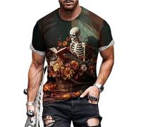 Camicia da uomo con scheletro | grafica floreale | girocollo a maniche corte estive magliette alla moda - per uso quotidiano e viaggio, Scheletro vegetale 1, S