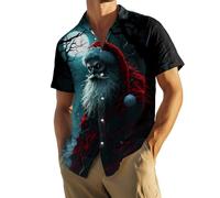 Camicia da uomo con scheletro natalizio alla moda, vestibilità larga, stile gotico, per le vacanze, Terrore al chiaro di luna, 4XL