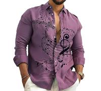 Camicia da Uomo con Stampa 3D di Note Musicali Moda Vintage Camicia con Motivo di Note Musicali Camicie a Maniche Lunghe dal Taglio retrò Camicetta con Risvolto con Bottoni