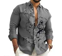 Camicia da Uomo con Stampa 3D di Note Musicali Moda Vintage Camicia con Motivo di Note Musicali Camicie a Maniche Lunghe dal Taglio retrò Camicetta con Risvolto con Bottoni