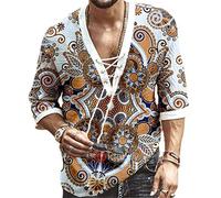 Camicia da Uomo con Stampa Hippy Grandad, Maglietta Moda Uomo, Magliette in Cotone e Lino con Scollo a V