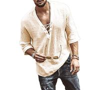 Camicia da Uomo con Stampa Hippy Grandad, Maglietta Moda Uomo, Magliette in Cotone e Lino con Scollo a V