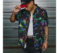 Camicia da uomo con stampa riflettente a macchie di inchiostro, camicia a maniche corte con bottoni e graffiti glitterati colorati, abbigliamento streetwear L,M,S,XL,XS,XXL,XXS,XXXL,XXXXLstampa dapper