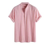 Camicia da uomo da uomo a maniche corte, camicie casual da uomo, vestibilità dritta, con bottoni, ideale per l'ufficio e le uscite casual, Rosso-2., M