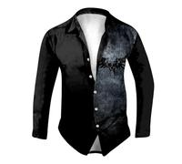 Camicia da uomo di Halloween, con motivo a teschio, con stampa grafica, a maniche lunghe, con bottoni, stile casual, O grigio scuro, 3XL