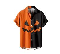 Camicia da uomo di Halloween divertente faccia di zucca camicia a blocchi di colore camicie hawaiane Day of The Dead Holiday Beach T Shirts orribile festival costumi, Viola, 5XL