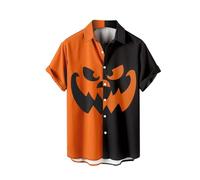 Camicia da uomo di Halloween divertente faccia di zucca camicia a blocchi di colore camicie hawaiane Day of The Dead Holiday Beach T Shirts orribile festival costumi, blu cielo, 5XL