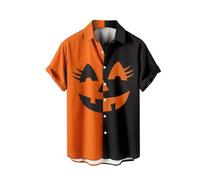 Camicia da uomo di Halloween divertente faccia di zucca camicia a blocchi di colore camicie hawaiane Day of The Dead Holiday Beach T Shirts orribile festival costumi, Blu scuro, 5XL