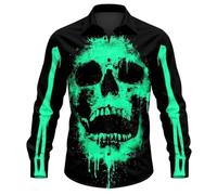 Camicia da uomo di Halloween sanguinante camicie comode bottone pipistrello horror Halloween fantasma grafica manica lunga top hawaiano maschio costume, Verde, S