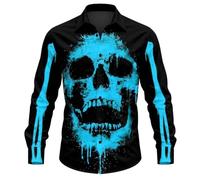 Camicia da uomo di Halloween sanguinante camicie comode bottone pipistrello horror Halloween fantasma grafica manica lunga top hawaiano maschio costume, blu cielo, 4XL