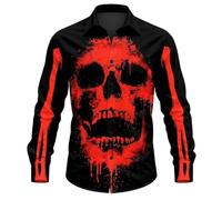 Camicia da uomo di Halloween sanguinante camicie comode bottone pipistrello horror Halloween fantasma grafica manica lunga top hawaiano maschio costume, Rosso, 3XL