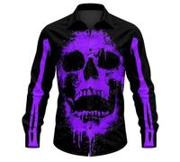 Camicia da uomo di Halloween sanguinante camicie comode bottone pipistrello horror Halloween fantasma grafica manica lunga top hawaiano maschio costume, Viola, M