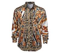 Camicia da Uomo di Lusso a Marchio, in Raso Effetto Seta con Stampa, abbottonatura Frontale, Ideale per Feste e Cerimonie; Manica Lunga, vestibilità Slim Fit, Stile Floreale, Perfetta per Serate in