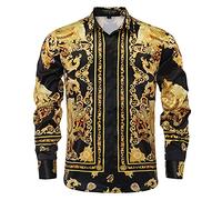 Camicia da Uomo di Lusso a Marchio, in Raso Effetto Seta con Stampa, abbottonatura Frontale, Ideale per Feste e Cerimonie; Manica Lunga, vestibilità Slim Fit, Stile Floreale, Perfetta per Serate in