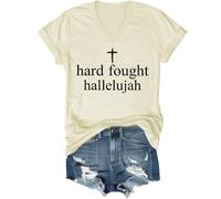 Camicia da uomo e donna con alleluia combattuta con alleluia, versi biblici con Gesù cristiano, Giallo crema (scollo a V), XXL