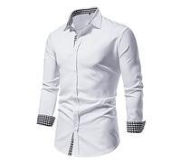 Camicia da uomo elasticizzata con bottoni a maniche lunghe Camicie formali elasticizzate da uomo Slim Fit Slim Fit Slim Fit Abbottonatura Abito formale Camicie per uomo adulto formale, bianco, S