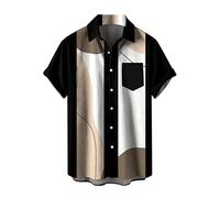 Camicia da Uomo Elegante - Camicia a Maniche Corte da Uomo per Vacanze estive Turismo Spiaggia Moda Tendenza Tempo Libero Stampa Digitale 3D (Coffee L)