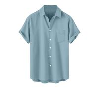 Camicia da uomo estiva con bottoni, per il tempo libero, leggera, hawaiani, da spiaggia, tinta unita, a maniche corte, senza stiratura, taglie forti, camicia estiva da uomo, con tasca sul petto