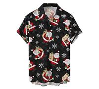 Camicia da uomo formale natalizia da uomo con stampa digitale 3D con bottoni e risvolto, maglietta a maniche corte per vacanze, allenamento, regali di Natale, Rosa acceso, 4XL