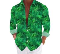 Camicia da Uomo Girocollo Casual Stampato Camicie Regular Fit Maniche Lunghe Leggero Hawaiano Traspirante Camicie Classiche Uomo Casual Spiaggia Camicia, verde, XL